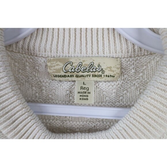 Vintage 90s Cabelas Womens Large Distressed Horse Equestrian Knit Sweater Cream - Picture 7 of 11